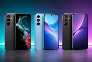 Tres smartphones modernos com tela amoled colorida exibindo o melhor celular de 2000 reais em um estudio tecnologico