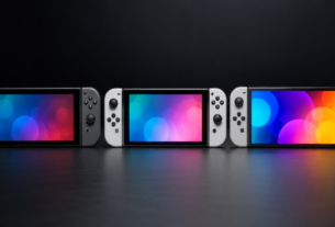 Três modelos de console portátil híbrido lado a lado comparando telas LCD e OLED para o artigo Nintendo Switch V1 vs V2 do Veredito Eletrônicos.