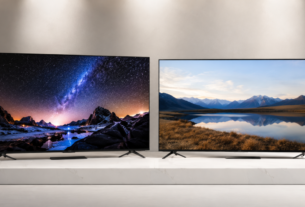 Duas smart TVs lado a lado comparando as tecnologias NanoCell e QLED em qualidade de imagem.