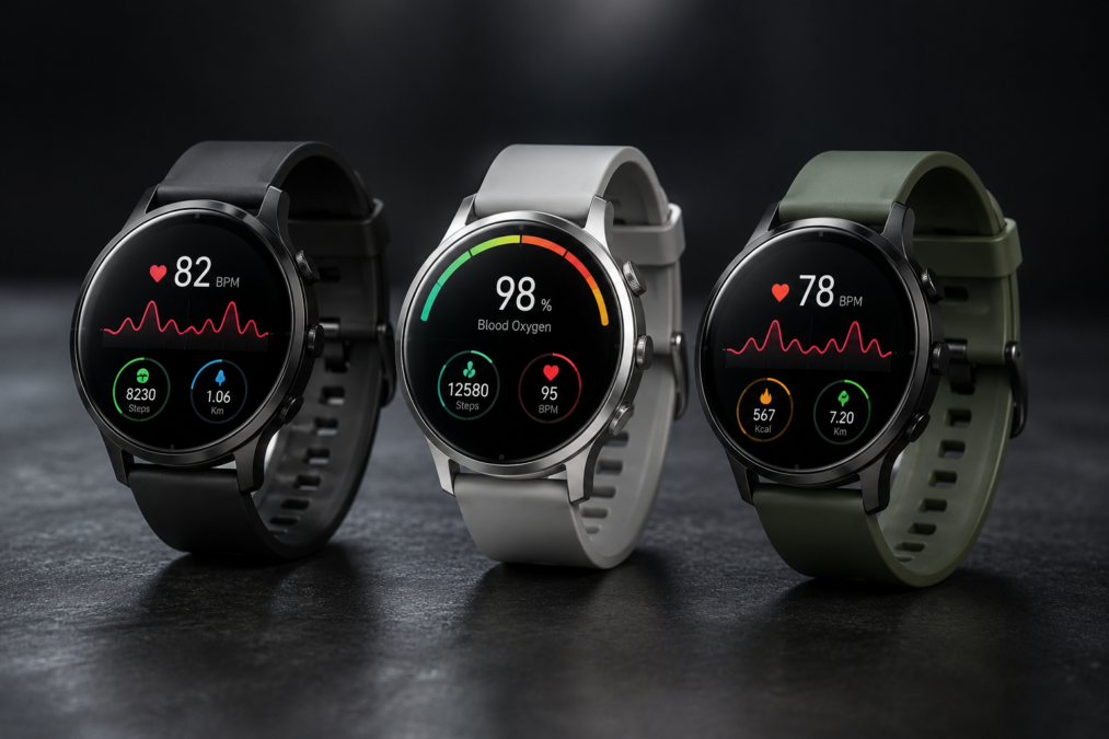 Melhor Smartwatch Samsung em 2026: Top 3 Galaxy Watch para Comprar Agora 1 Melhor smartwatch Samsung com tela AMOLED exibindo métricas de saúde sobre superfície escura com iluminação dramática lateral.